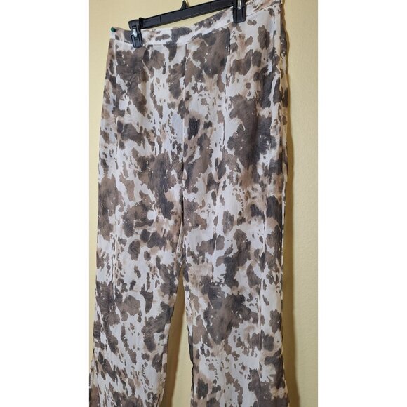 Pretty Little Thing Sheer‎ Brown Cow Print Beach Wide Leg Pants Size 14 Resort - Picture 2 of 13